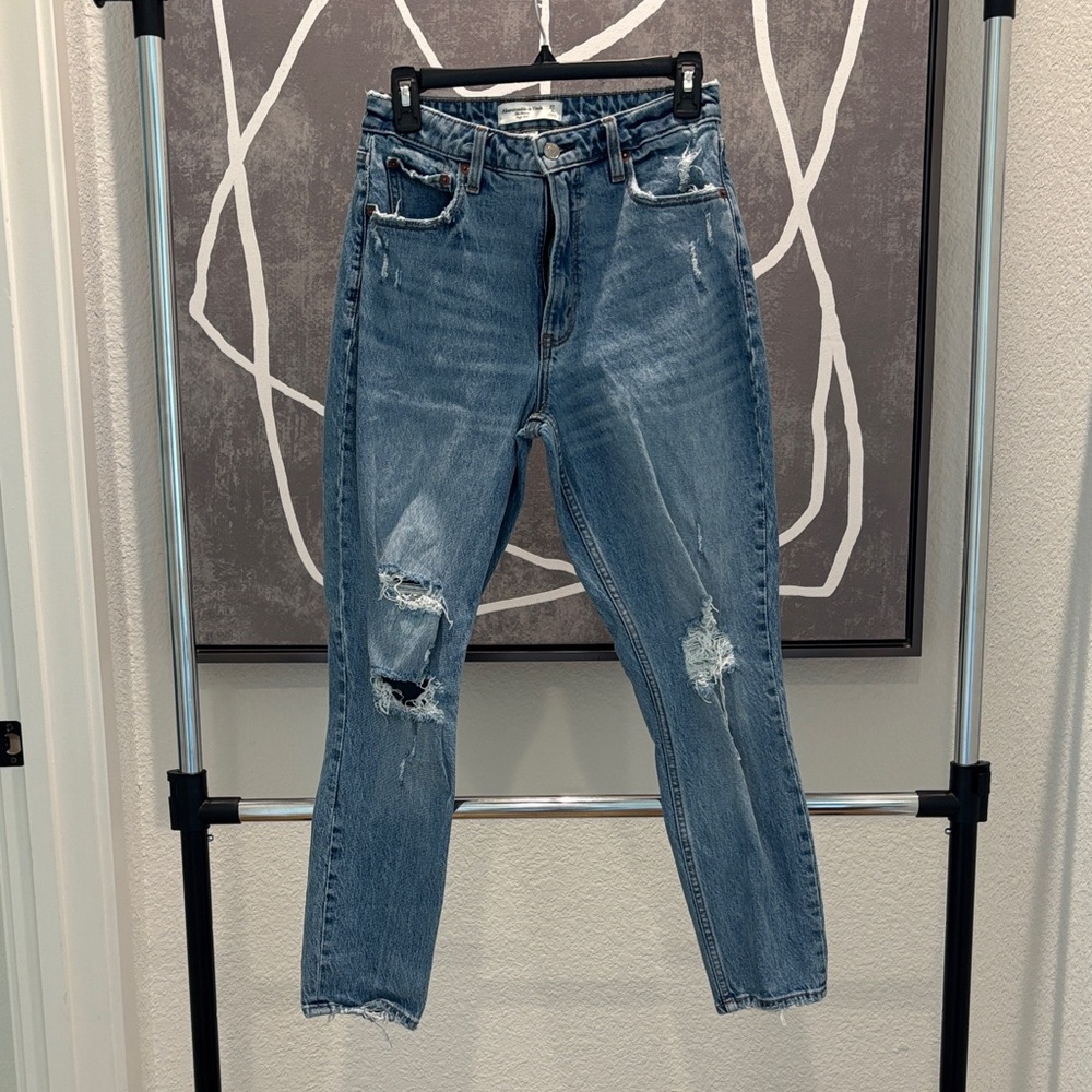 Abercrombie & Fitch Ripped Blue Ankle Jeans